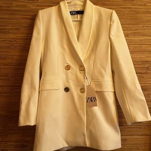Zara White Blazer Dress with gold buttons
